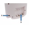 Dog Barking Alarm (A - Power Supply Socket, B - Battery Location).