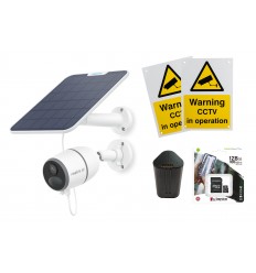 4G Battery Camera & White Solar Panel - 4K (8MP) / Smart Detection / Night Vision /  Battery / 128GB Micro SD / 2 x A5 Signs
