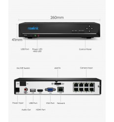NVR Recorder 2TB / 8 channels / PoE / Up to 4K / Built-in hard drive (Reolink)