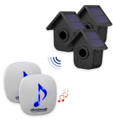 600m Wireless Garden & Driveway Alarm Kit – 3 Birdbox PIR Sensors with Dual Solar Panels, 2 35-Melody Chime Receivers (DA600+)