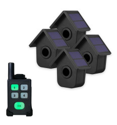 600m Wireless Pager Alarm Kit – 4 Solar Powered PIR Sensors, 4 Channel Pager - 10 Melodies, Vibration and LED indicator (DA600+)