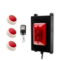 Wireless panic system for businesses, stores & care facilities – red strobe siren / 3 buttons (200m)