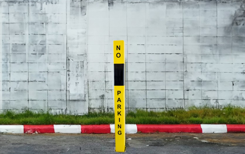 Removable Yellow 100P Parking Post, choice or lables, from no parking, to disabled